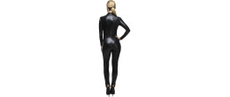 Combinaison noire en simili cuir brillante sexy avec fermeture eclair pour déguisement femme en vente